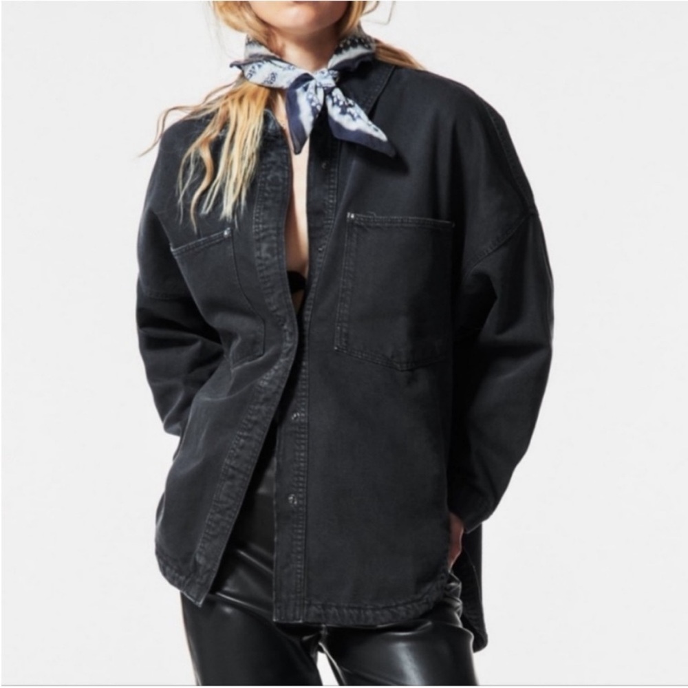Zara Black Washed Oversized denim shirt jacket size small